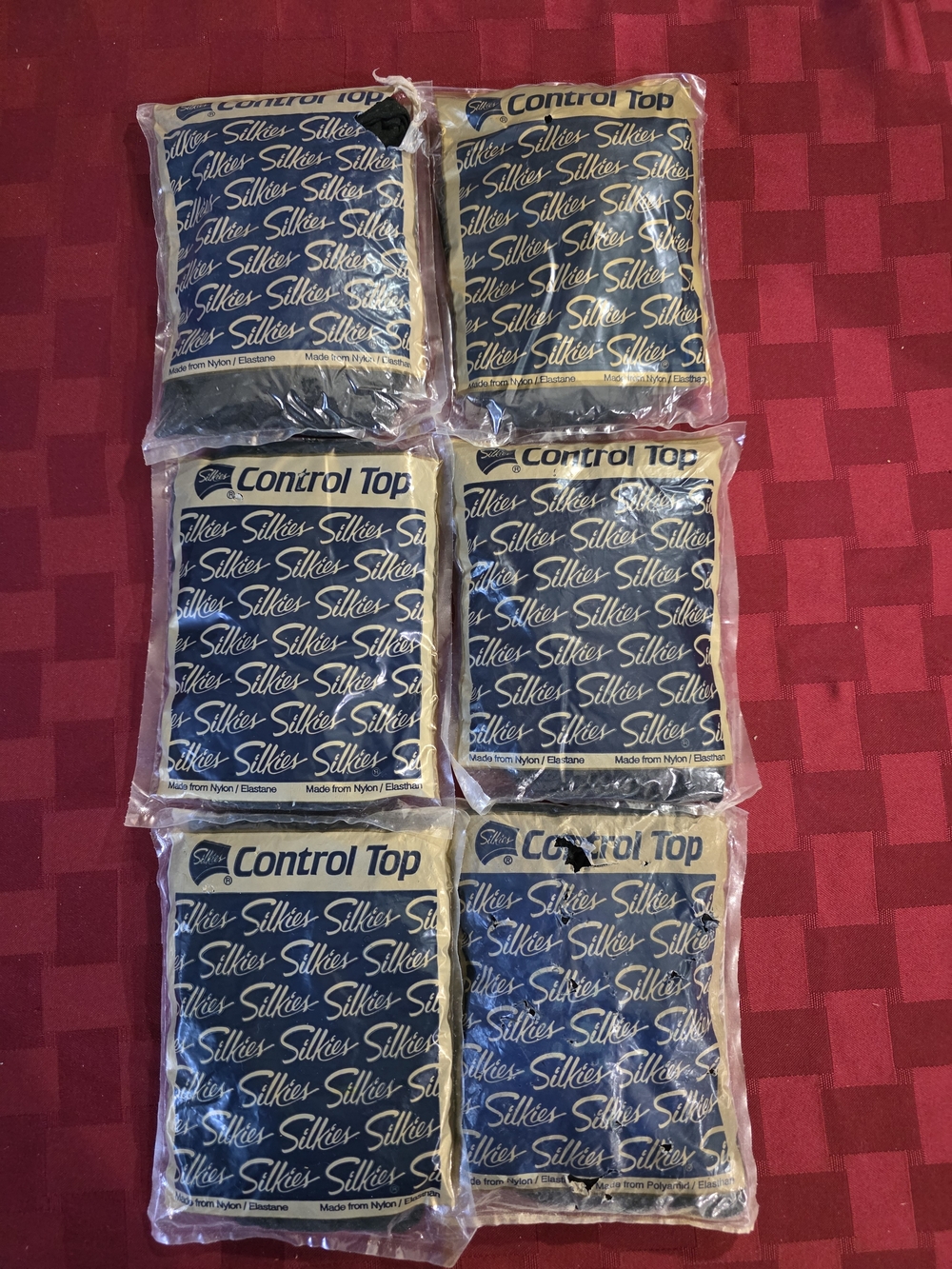6 Pairs Vintage Silkies Control Top 738 Large Jet Black Pantyhose New Old Stock